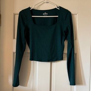 Hollister Deep Teal Long Sleeve Scoop Crop Top